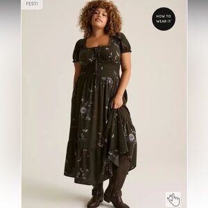 Torrid Festi Puff Sleeve Floral Print Maxi Dress 2X